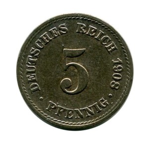 Niemcy 5 Pfennig 1908 r.