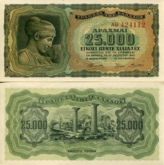 Grecja 25000 Drachm 1943 r. UNC