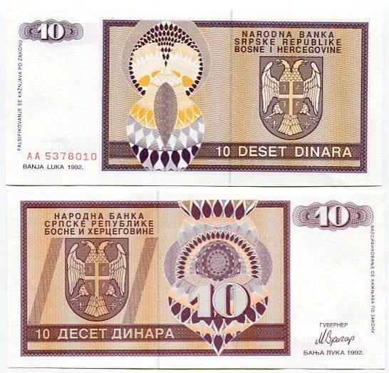 Bośnia i Hercegowina 10 Dinara 1992 r. UNC