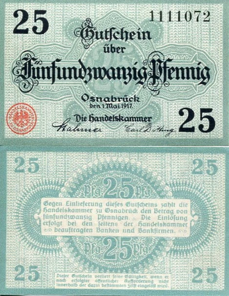 Niemcy Osnabruck 25 Pfennig 1917 r. UNC