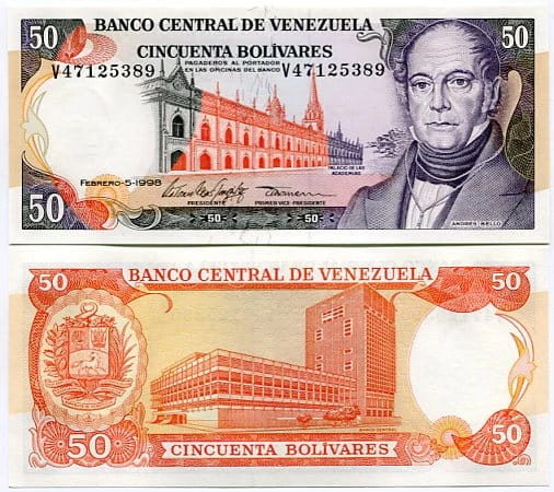 Wenezuela 50 Bolivares 1995 r. UNC Zdjęcie przykładowe