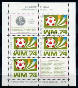 Znaczki 1974 r. Srebrny medal reprezentacji Polski na MŚ w piłce nożnej