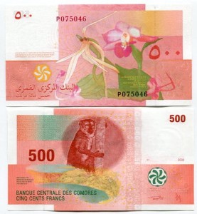 Komory 500 Francs 2006 r. UNC