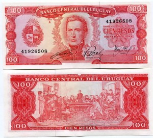 Urugwaj 100 Pesos 1967 r. UNC
