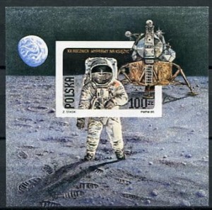 Znaczki 1989 r. 20. rocznica pierwszego lądowania na Księżycu
