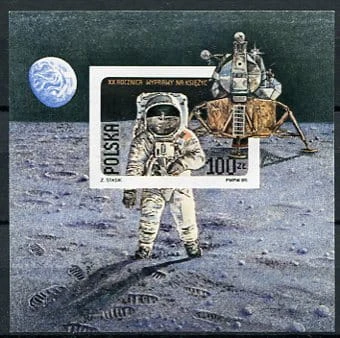 Znaczki 1989 r. 20. rocznica pierwszego lądowania na Księżycu