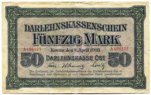Banknot 50 Marek 1918 r. Kowno