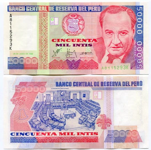 Peru 50 000 Intis 1988 r. UNC