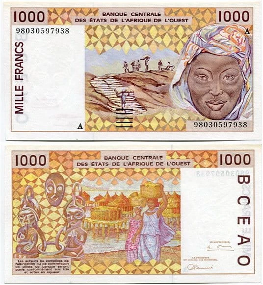 Wybrzeże Kości Słoniowej 1000 Francs 2002 r. UNC