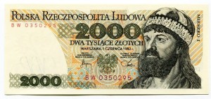 Banknot Polska 2000 zł z 1982 r. UNC