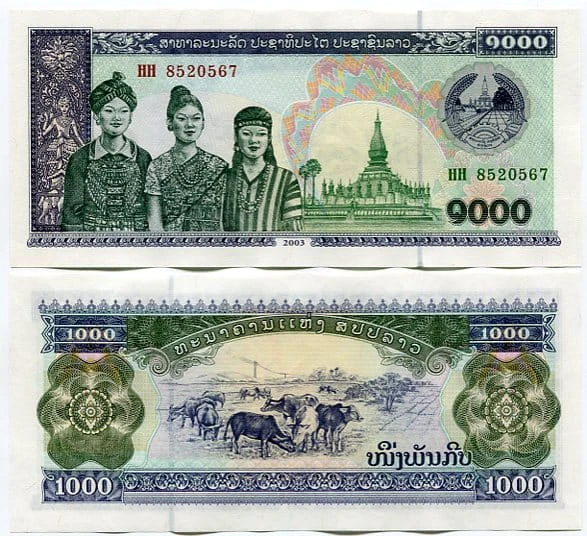 Laos 1000 Kip 2003 r. UNC