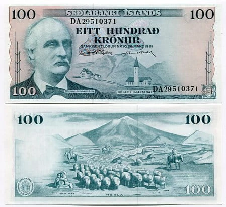 Islandia 100 Kronur 1961 r. UNC
