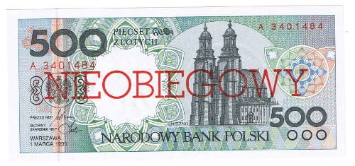Banknot 500 zł 1990 r. NIEOBIEGOWY