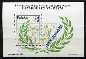 Znaczki 1987 r. Światowa wystawa Filatelistyczna w Rzymie. Bloczek z klejem. Literatura: Fischer Blok 90.