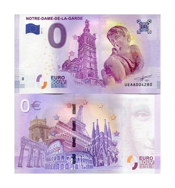 Banknot 0 Euro Francja - Bazylika Notre Dame de la Garde w Marsylii