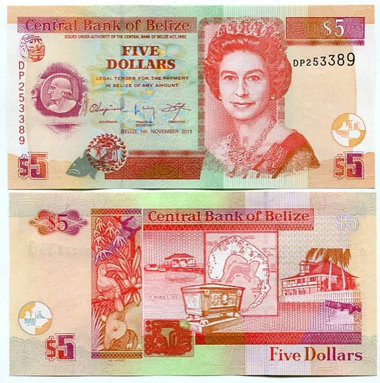 Belize 5 Dollars 2011 r. UNC