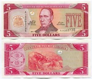 Liberia 5 Dollars 2011 r. UNC