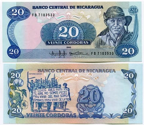 Nikaragua 20 Cordobas 1985 r. UNC 
