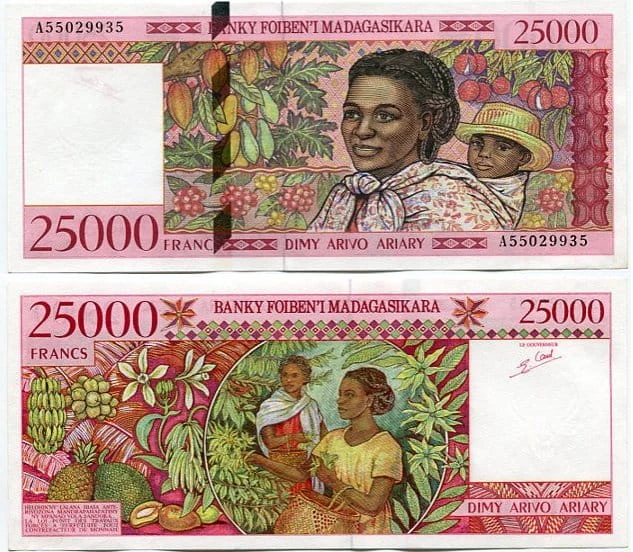 Madagaskar 25 000 Francs 1998 r. UNC