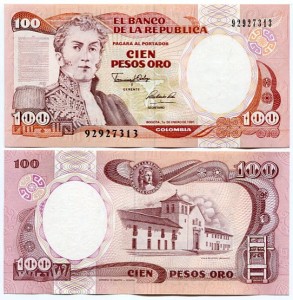 Kolumbia 100 Pesos 1991 r. UNC 