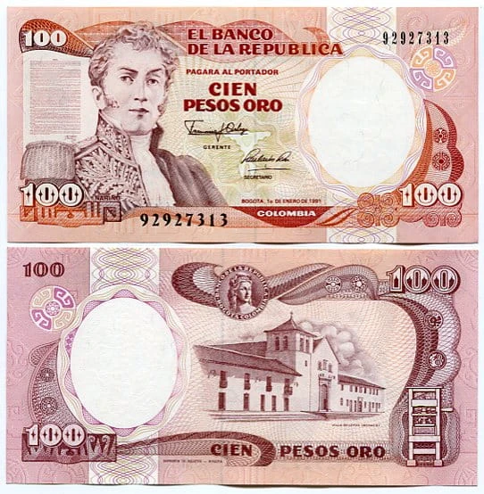 Kolumbia 100 Pesos 1991 r. UNC 