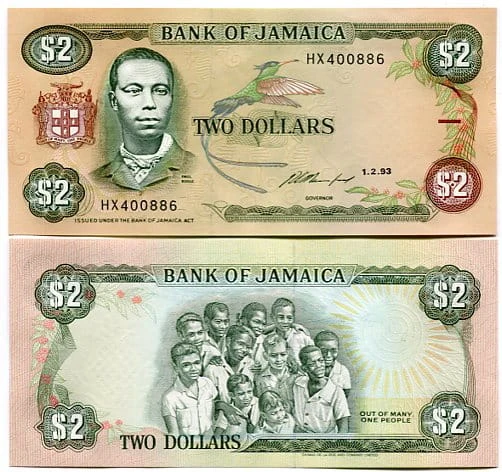Jamajka 2 Dolary 1993 r. UNC