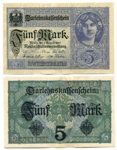 Niemcy 5  Mark 1917 r. UNC