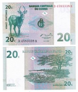 Kongo 20 Centime 1997 r. UNC 