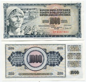 Jugosławia 1000 Dinara 1981 r. UNC