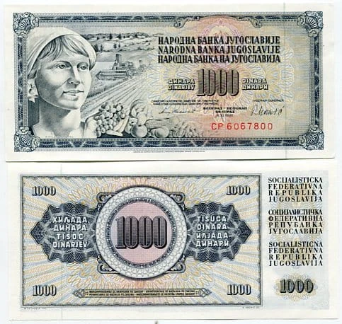 Jugosławia 1000 Dinara 1981 r. UNC
