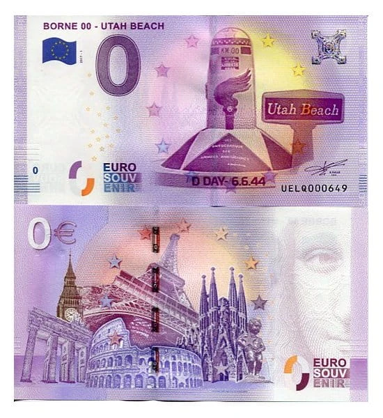 Banknot 0 Euro Francja - Borne 00 Utah Beach