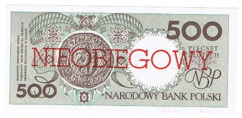 Banknot 500 zł 1990 r. NIEOBIEGOWY