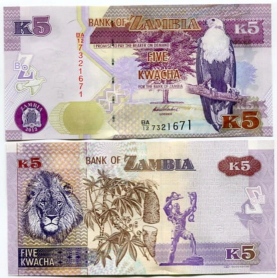 Zambia 5 Kwacha 2012 r. UNC