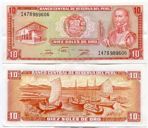 Peru 10 Soles 1976 r. UNC-