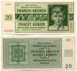 Czechy i Morawy 20 Koron 1944 r. UNC