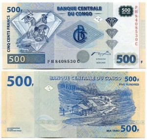 Kongo 500 Francs 2022 r. UNC Zdjęcie przykładowe