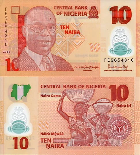 Nigeria 10 Naira 2021 r. Polimer UNC Zdjęcie przykładowe