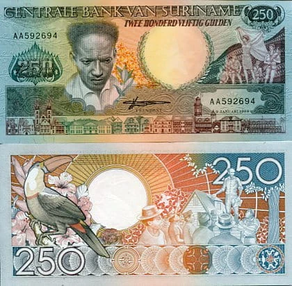 Surinam 250 Gulden 1988 r. UNC