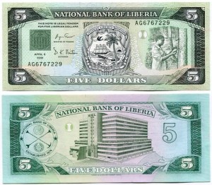 Liberia 5 Dollars 1991 r. UNC