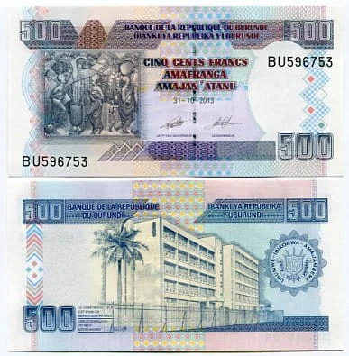 Burundi 500 Francs 2013 r. UNC