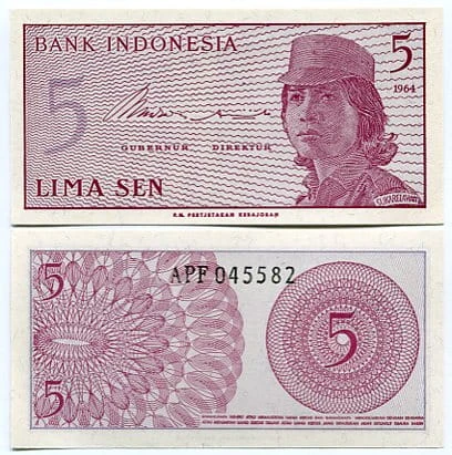 Indonezja 5 Sen 1964 r. UNC 