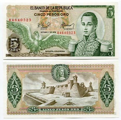 Kolumbia 5 Pesos 1980 r. UNC