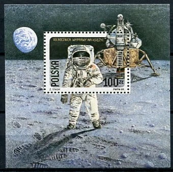 Znaczki 1989 r. 20. rocznica pierwszego lądowania na Księżycu