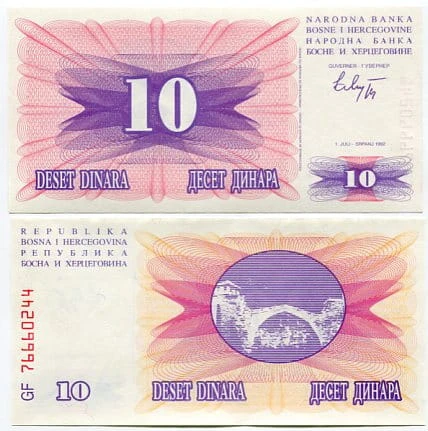 Bośnia i Hercegowina 10 Dinara 1992 r. UNC