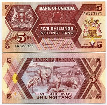 Uganda 5 Shilings 1987 r. UNC