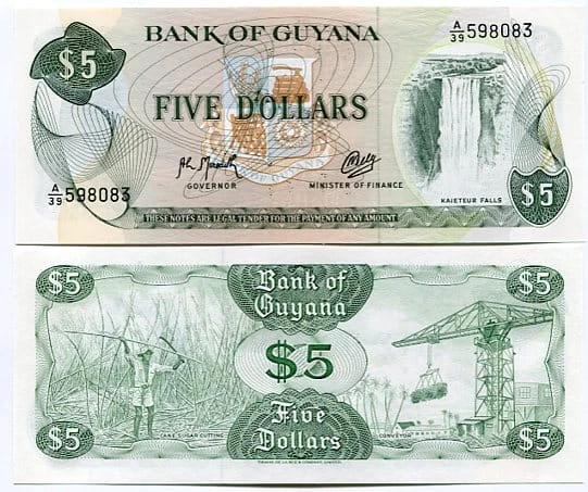 Gujana 5 Dollar 1989 r. UNC